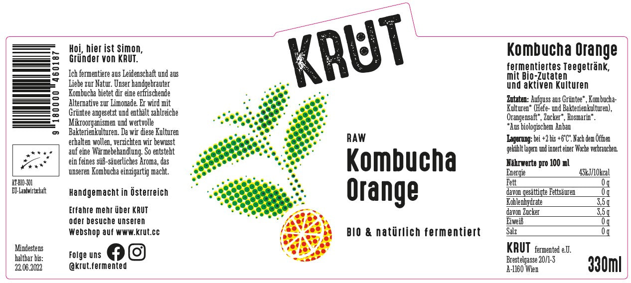 12er Box Raw Kombucha Orange, BIO, je 330ml